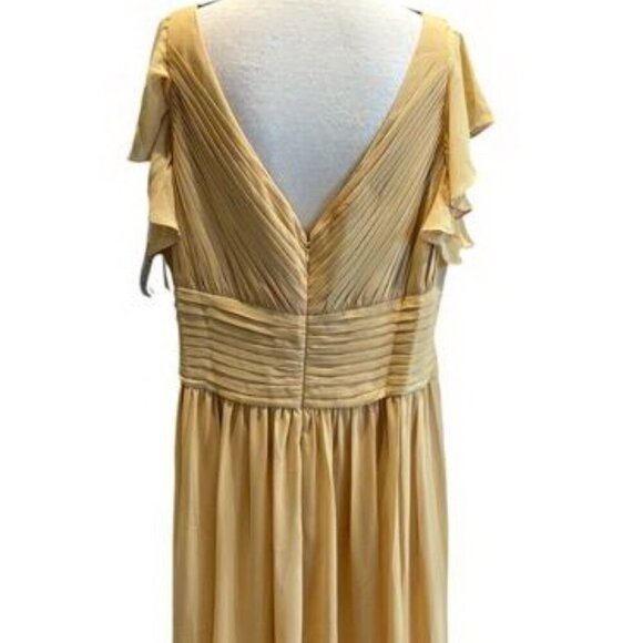 May Queen Couture Champagne Gold Pleated Chiffon Ruffle Gown - Picture 3 of 4